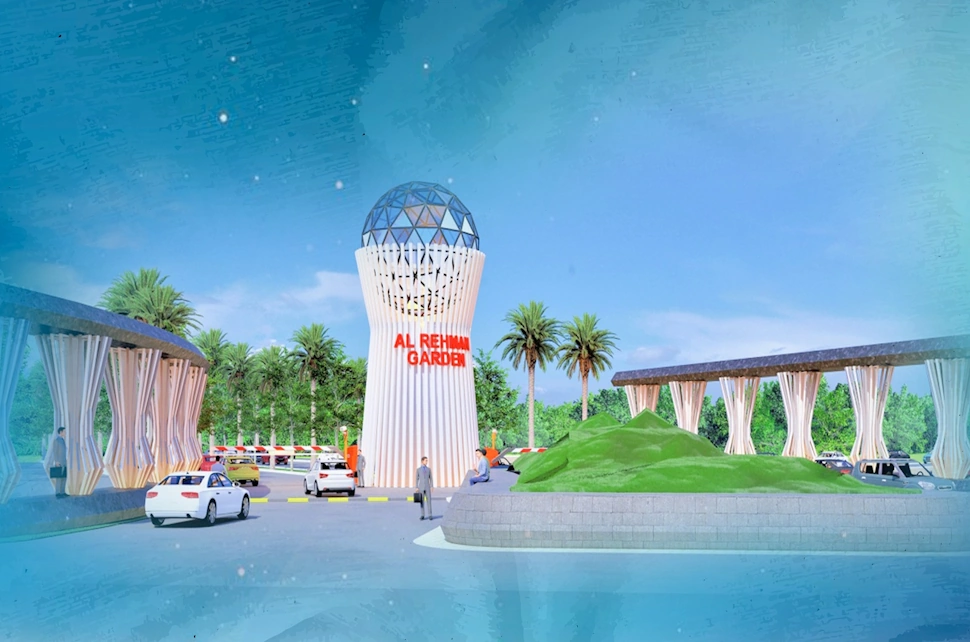 Al Rehman Garden illuminated entrance monument concept render