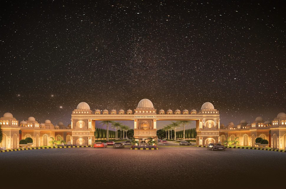 Grand entrance gate render representing the Al Rehman Garden Phase 8 master plan